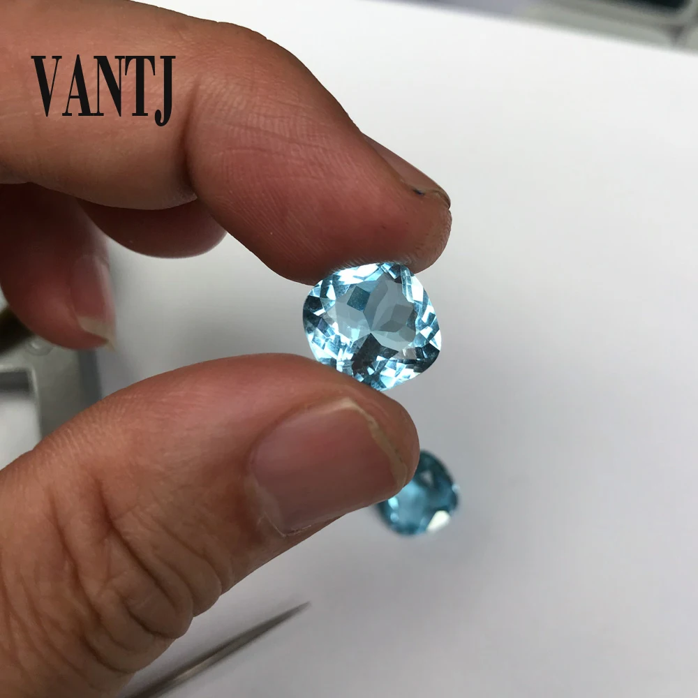 VANTJ Real Natural Blue Topaz Loose Gemstone Brilliant Cushion Cut 12mm Silver Gold Ring Mounting Fine Jewelry Women Party Gift