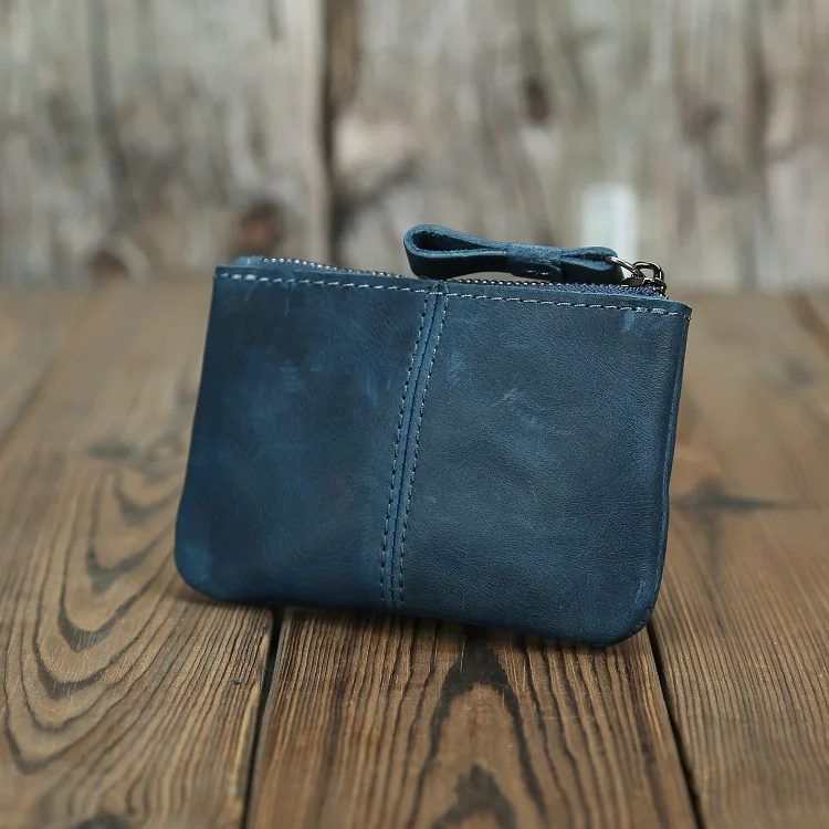 Gek Paard Lederen Portemonnee Portemonnee Mannen Echt Lederen Rits Lederen Etui Retro Sleutelhanger Kleine Geld Tas Clutch Tas