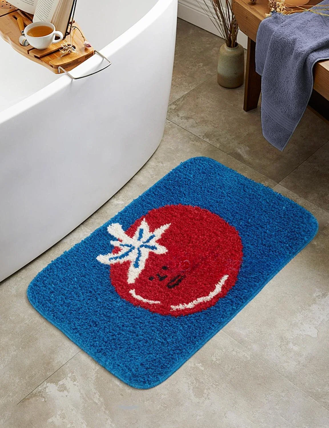 Warm algae, tomatoes plush bathroom floor mat, toilet door absorbent foot mat, toilet bathroom non-slip carpet