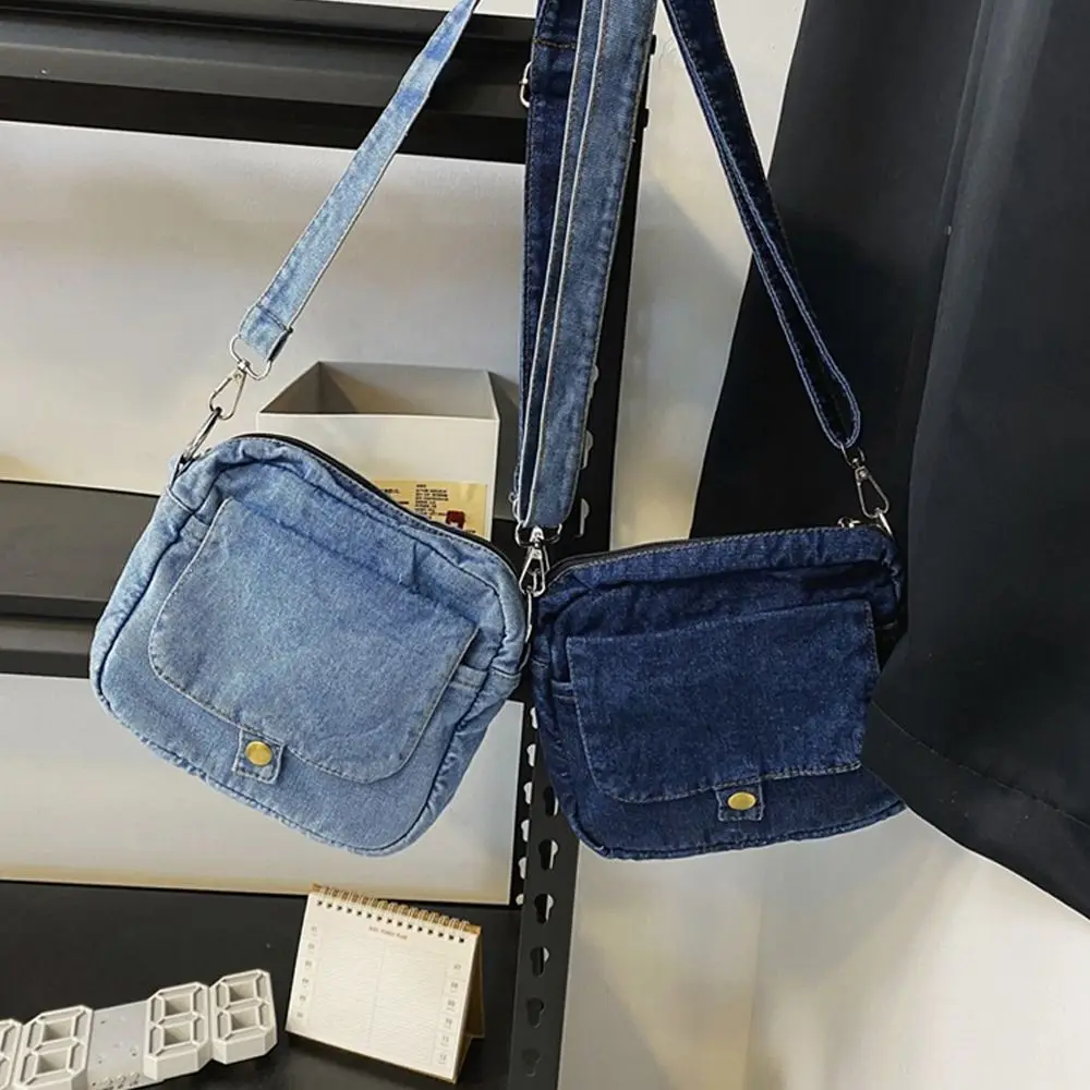 Denim Denim Crossbody Bag, cor azul clara, bolsa de compras suave, grande capacidade, alça de ombro ajustável