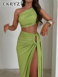 Ladies Spring 2 Pieces Sleeveless Backless Strap Spit Crop Top Side Slit Slim Fit Maxi Skirt Set Women Evening Party Clubwear