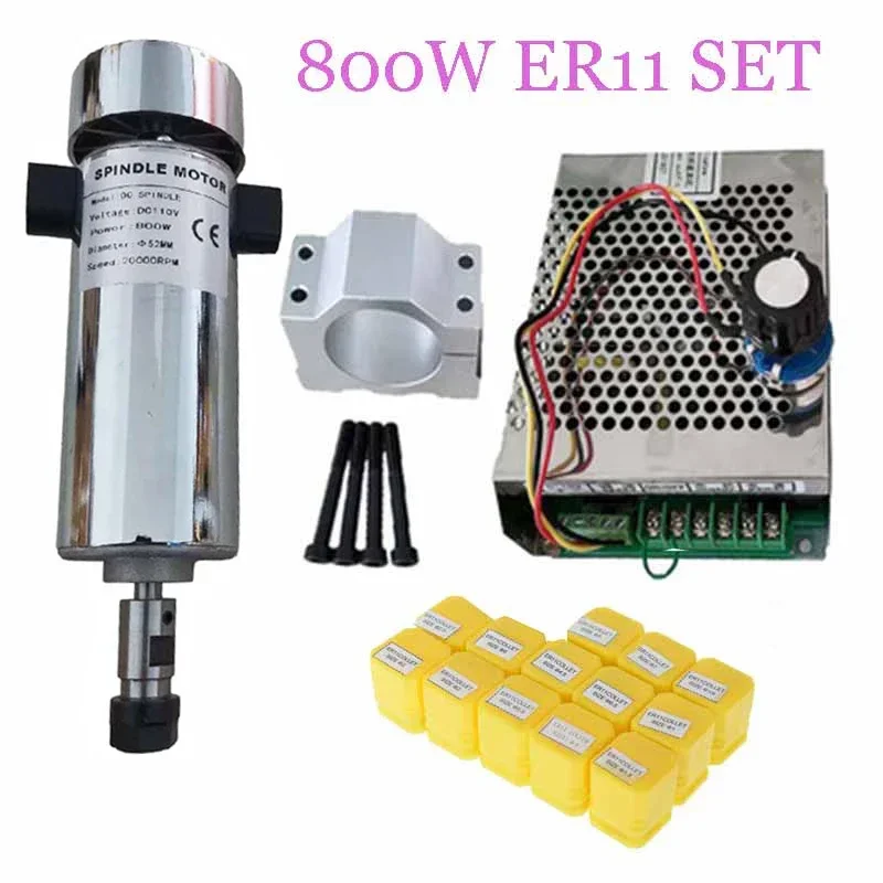 Air cooled 0.8kw DC110V 20000RPM CNC spindleMotor Kit / chuck 800W Spindle Motor + Power Supply speed governor For Engraving