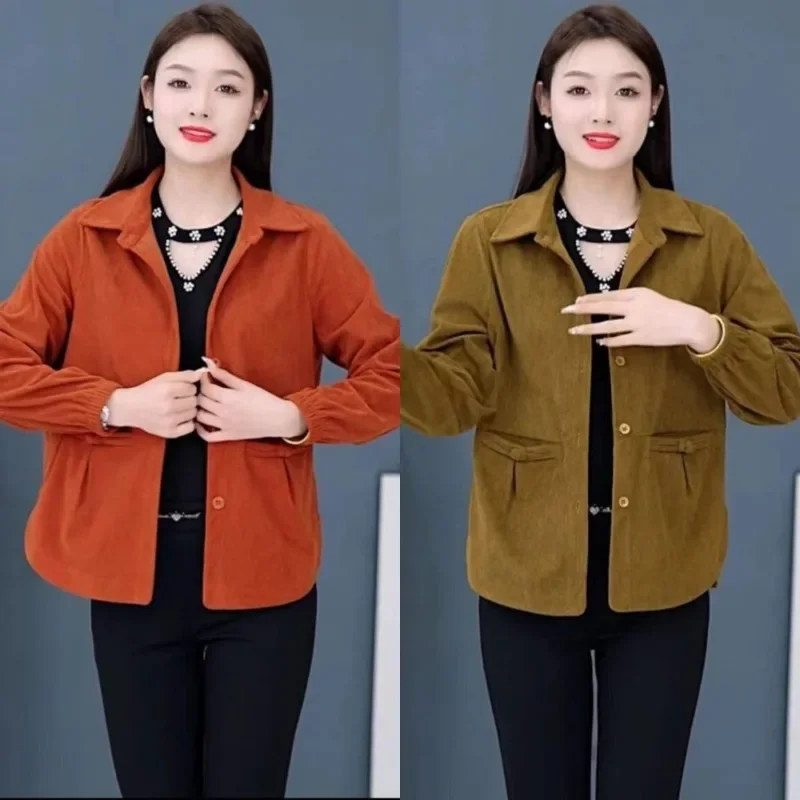 Corduroy Jacket for Middle-aged Women, Casual Coat, Loose and Age Reducing, Spring and Autumn, New