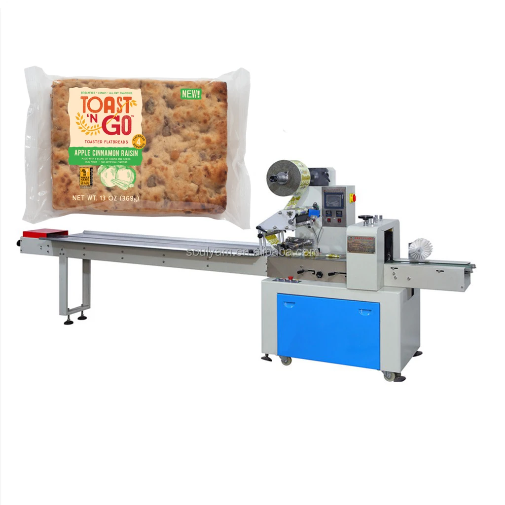 Horizontal Pillow Plastic Film Flow Soft Pretzels Tortilla Loaf Bread Teacake Roll Toast Hot Dog Bun Packing Wrapping Machine