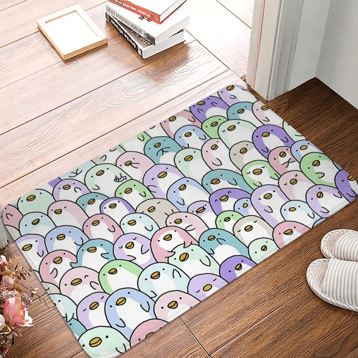 Bathroom Non-Slip Carpet Penguin Snuggles Living Room Mat Entrance Door Doormat Floor Decor Rug