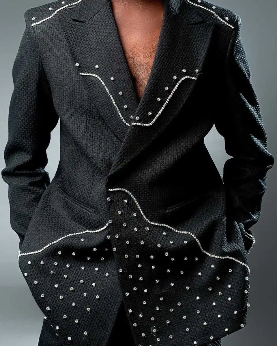 Trajes de hombre con cristales a la moda, conjuntos de chaqueta de un solo pecho con solapa en pico de 2 piezas, esmoquin de boda para novio de corte clásico hecho a medida