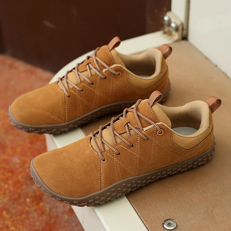 

Большой размер 48, прогулочная обувь с широким носком, мужские и женские кроссовки босиком, удобные замшевые походные кроссовки, уличная нескользящая мужская спортивная обувь