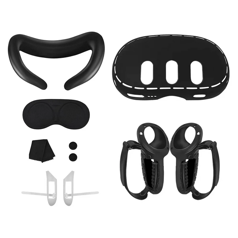 10-In-1 Silicone Controller Cover Case For Meta Quest 3 VR Headset Face Cover Rocker Cap Lens Cover Battery Cover