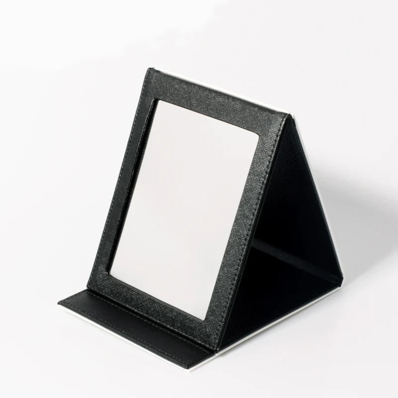 50pcs/Lot Large size Sublimation Blanks Leather Portable Folding Desktop Makeup Mirror blank With Stand