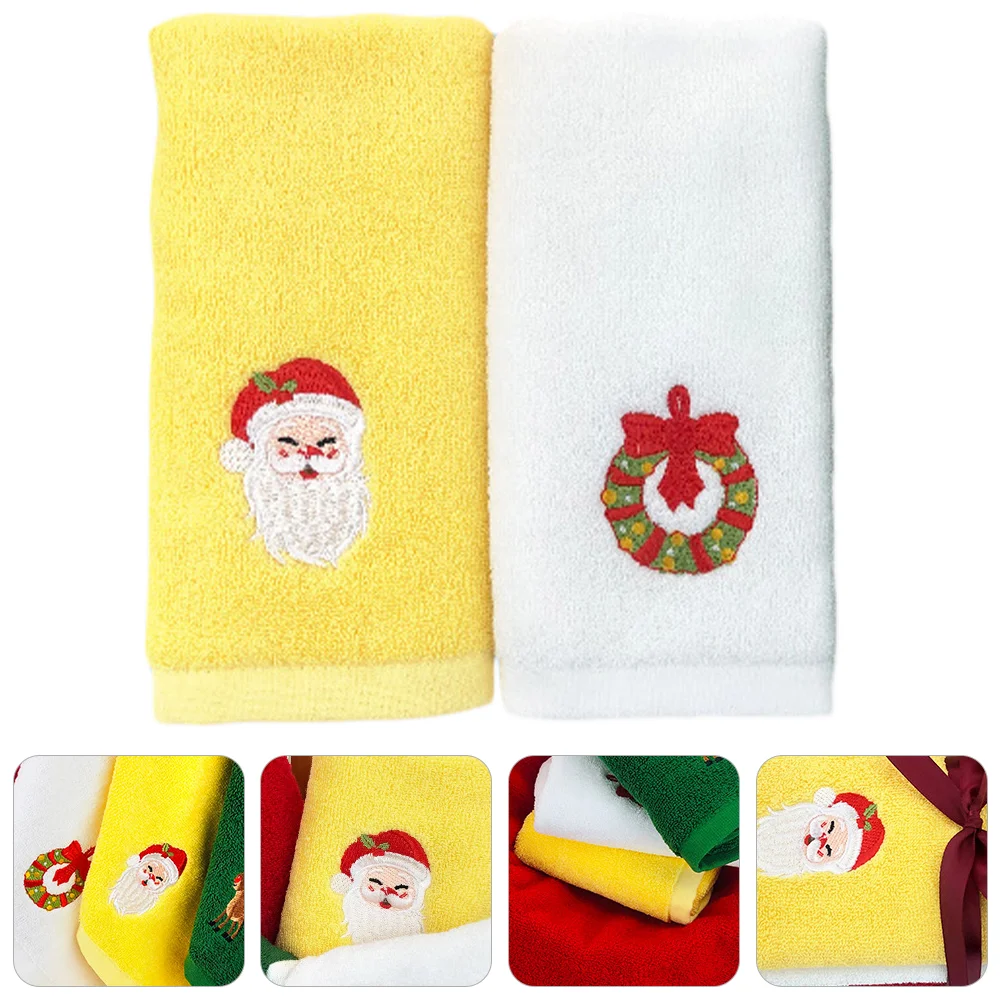 

2 Pcs Christmas Towel Xmas Elements Cotton Facial Cartoon Cleaning Decorate Face