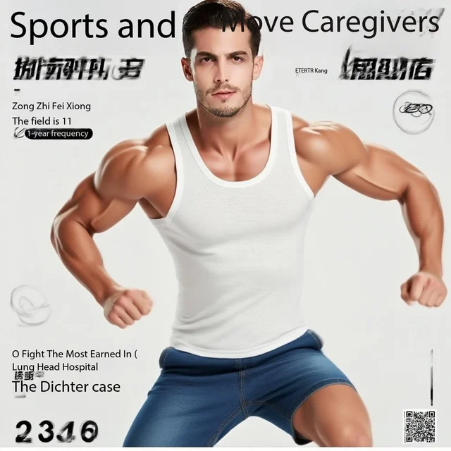 Colete Masculino Plus Size de Cor Sólida para Todas as Estações, Confortável, 100% Algodão, para Esportes e Fitness, Camiseta Base para Homens de Meia-Idade