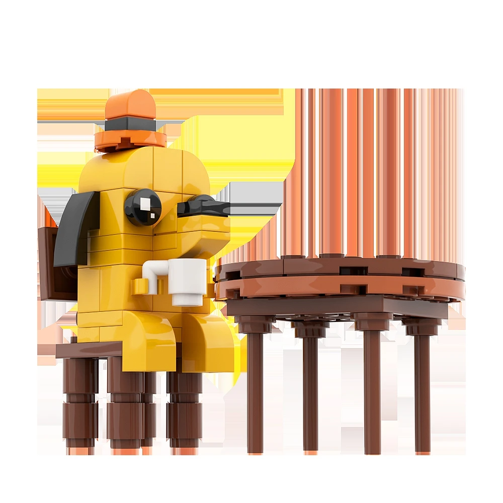 Moc This Is Fine-meme Vignette Blocks Set Anime Cartoon Hound Dog Flame Chair Comic Animals Creativity Model Brick Gift