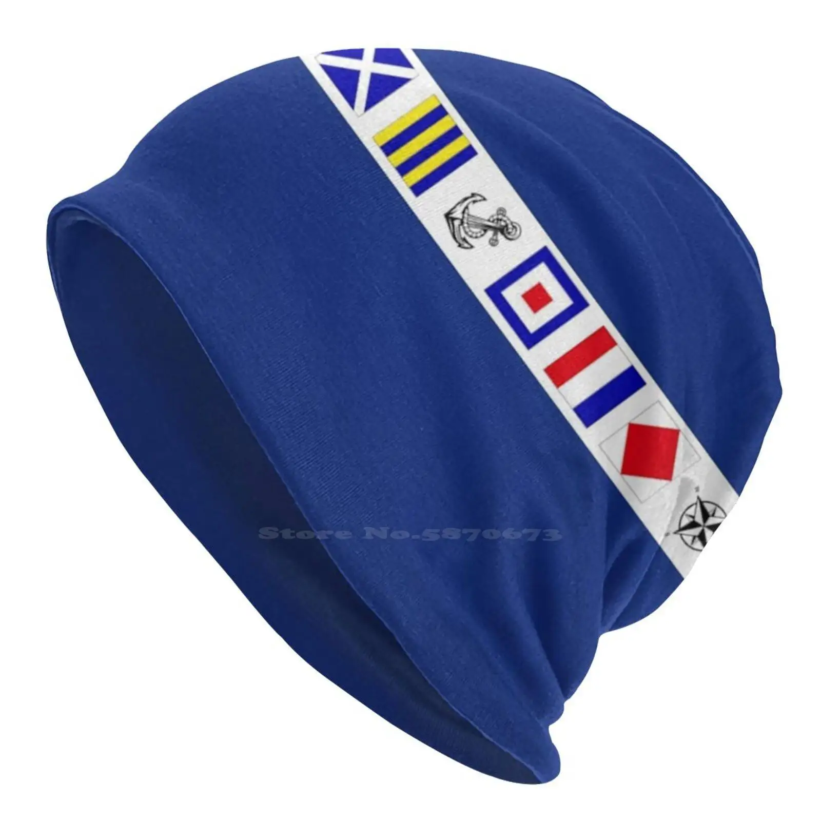 Salty Flags Knitted Hat Warm Beanie Outdoor Caps Flags Coastal Boating Yachtlife Salty Anchor Compass Newengland Cape Beach