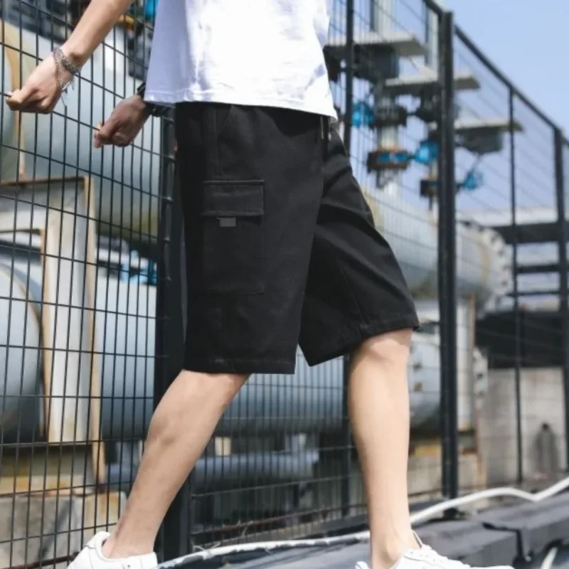 Большой размер с карманами, широкая эластичная талия, длинные мужские шорты-карго, полукороткие брюки большого размера с завязками для мужчин, мешковатые бермуды Y2k