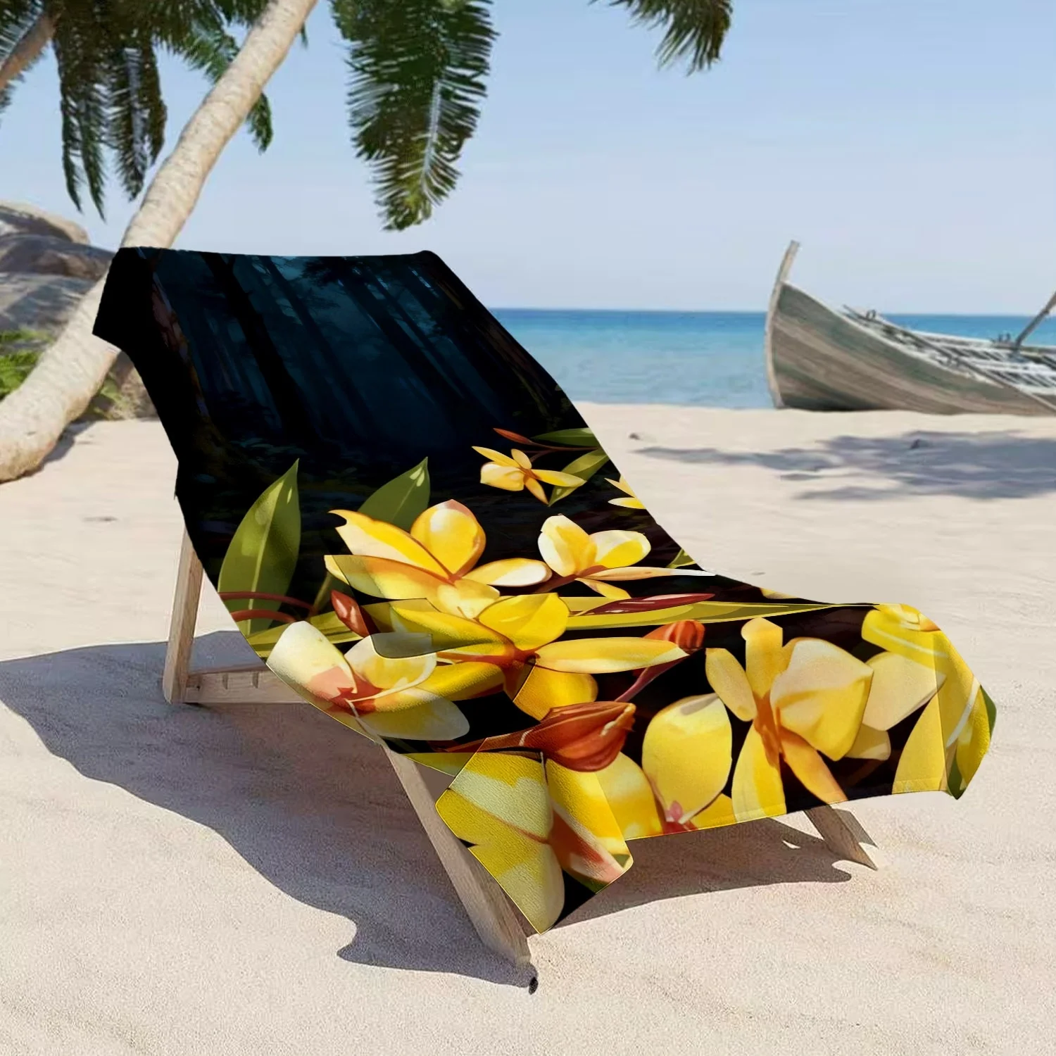 

Пляжное полотенце Exotic Plumeria, банное полотенце с ярким узором из желтых цветов франжипани и темного леса, пляжное одеяло для тропического отдыха