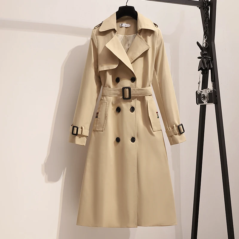 Fashion Trench Coat High Quality Spring and Autumn Khaki Medium Long Temperament Slim Coats Classic Casual Coat Women