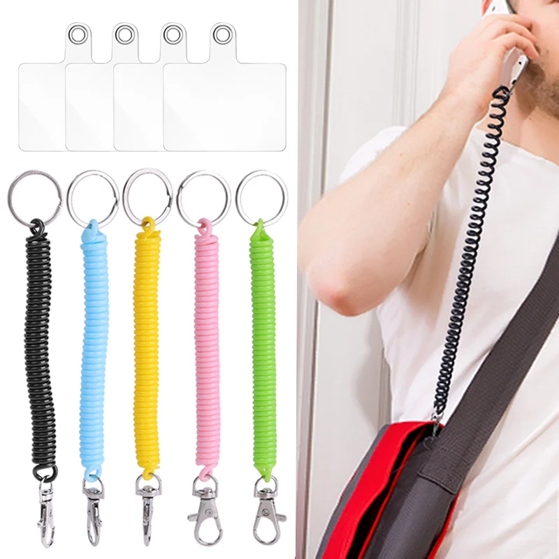 5/2Set Telescopic Spring Anti-theft Lanyard Color Wrist Lanyard Gasket Safety Patch For Mobile Phone Bracelet Strap Hanging Rope