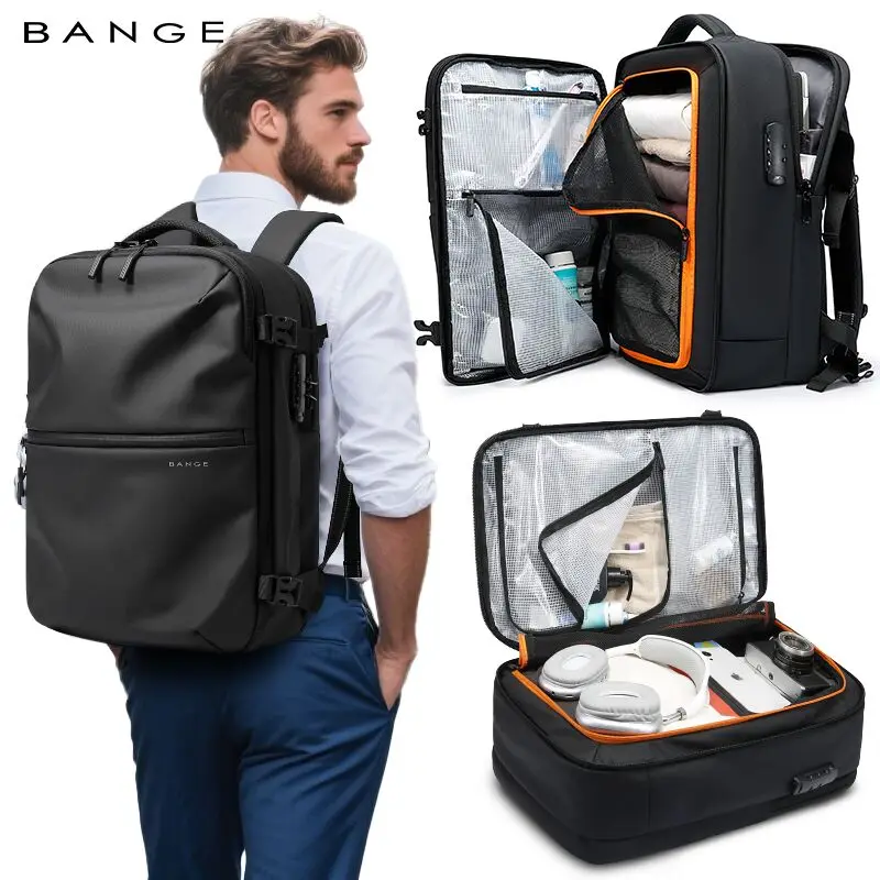 BANGE Nuova borsa da cabina antifurto Zaino da viaggio con separazione bagnata e asciutta per uomo Donna Bagaglio a mano Zaini per laptop da 15,6 pollici