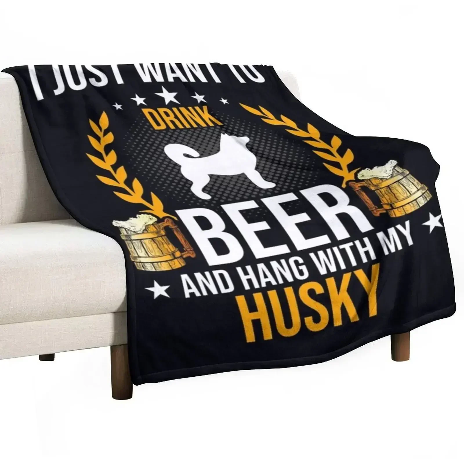 Drink Beer And Hang With My Husky Dog Lover Throw Blanket Beautifuls cosplay anime Cute Flannels Blankets