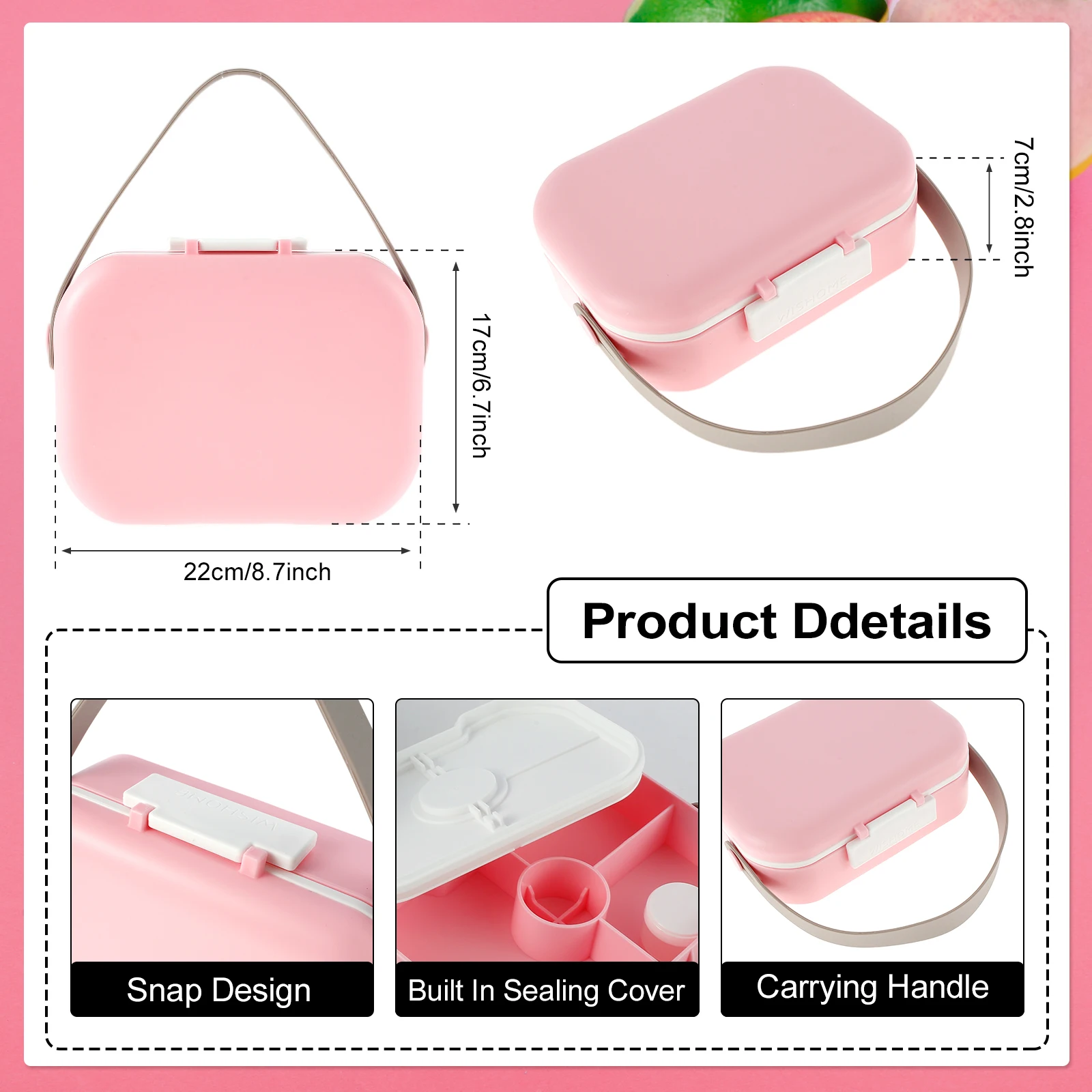 1300ML Portable Lunch Box For Girls School Plastic Picnic Bento Box Microwave Food Box With 5 Compartments Storage Containers