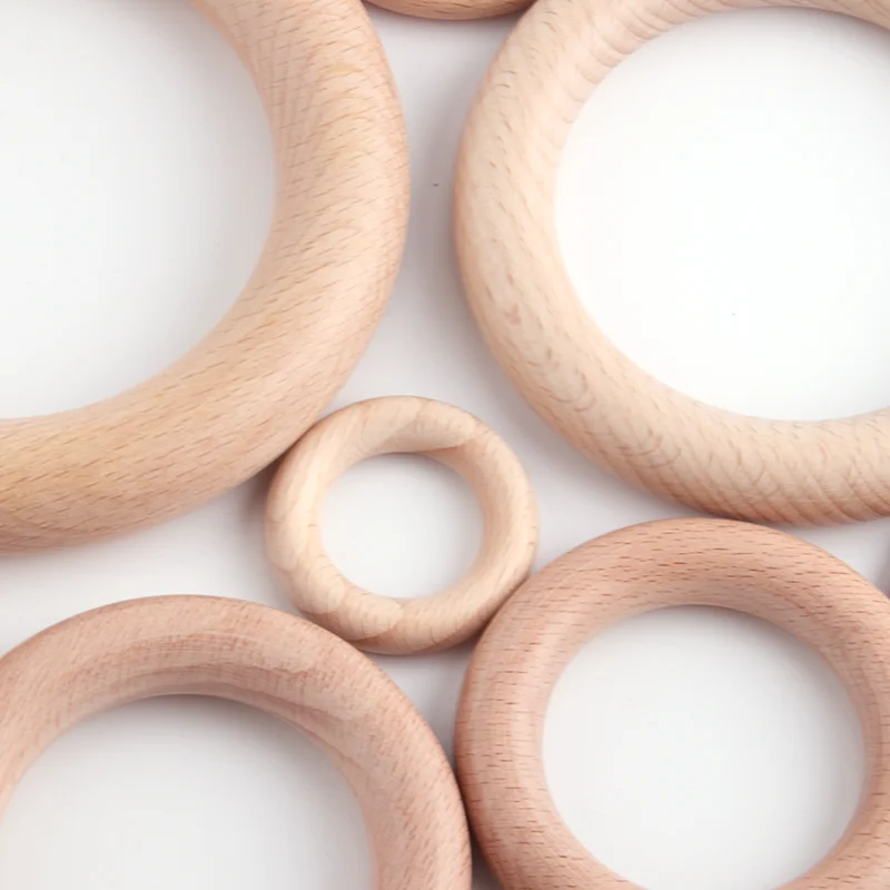 Nature Beech Wood Beads 25-70mm Hollow Circle Ring Baby Teether Wood Beads Infants Teething Ring Care Product DIY Necklaces