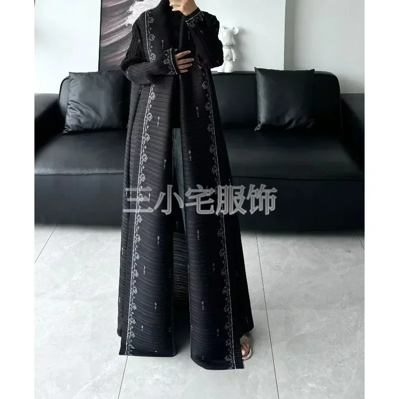 Plisowane Vintage Printed Lapel Long Sleeve Black Damska kurtka 2024 Winter New Dubai Style Plus Size Abaya Dress