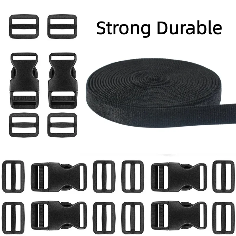 5-20M Hochbelastbares Nylon-Gurtband mit Verstellbaren Seitenschnallen und Tri-Glide-Schiebeclips für DIY-Näh- und Bastelzubehör
