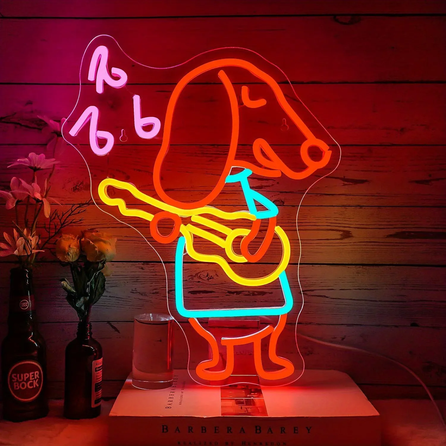 Dab Dog Neon Sign Wearing Cap Holding Bone LED Wall Art USB Powered Hip Hop Party Kids Room Pet Shop Owner Birthday Gift Idea