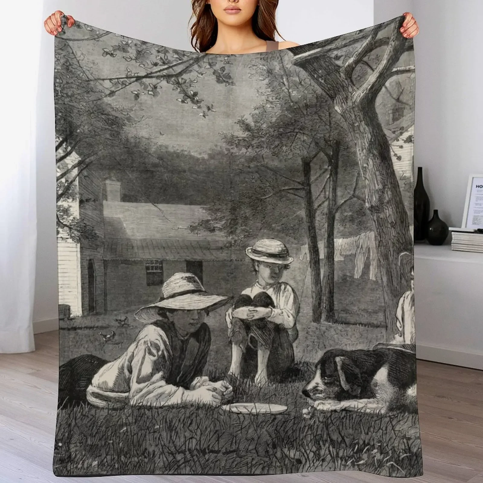 

The Nooning - Winslow Homer Throw Blanket Bed linens Picnic Luxury Thicken Beach Blankets