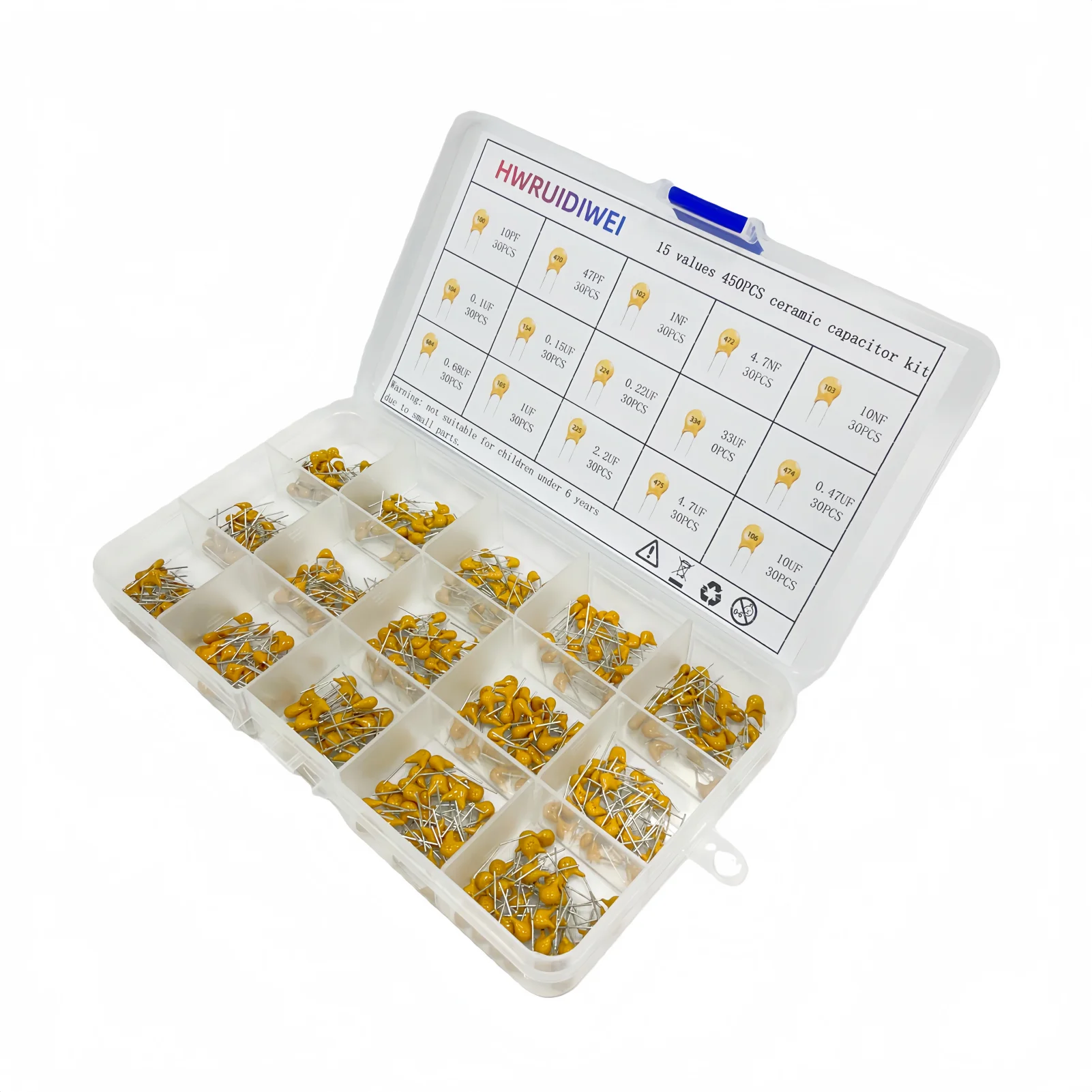 450 Pieces of Ceramic Capacitor Combination Kit, Suitable for Guitar Capacitors with 15 Values and 10Pf-10uF, CT4 Multi-Layer I