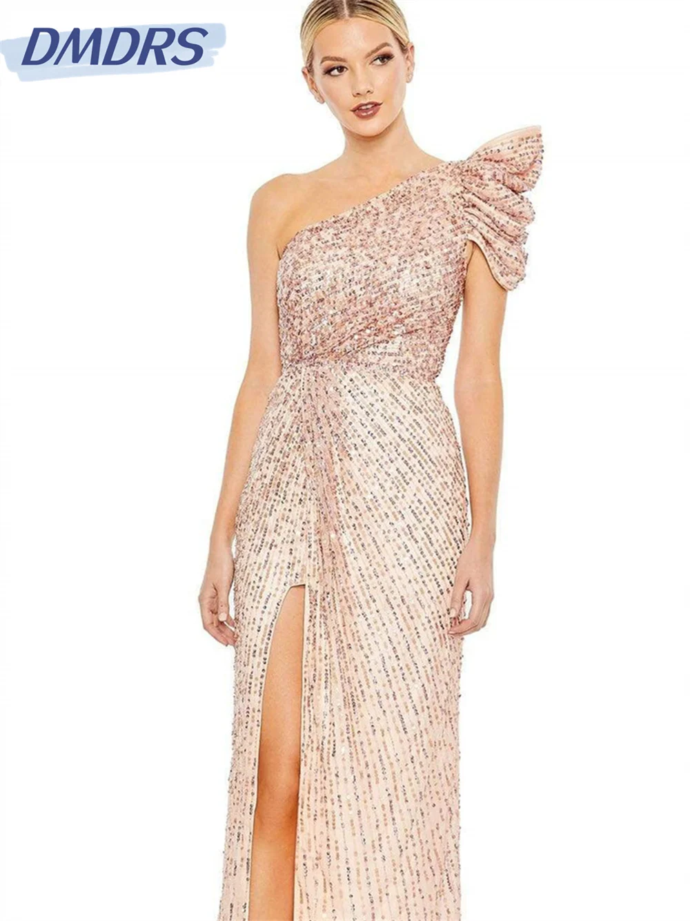 

Sparkling Sequin Evening Gown 2024 Stylish One Shoulder Floor Length Gowns Classic A-Line Party Dress Vestidos De Novia