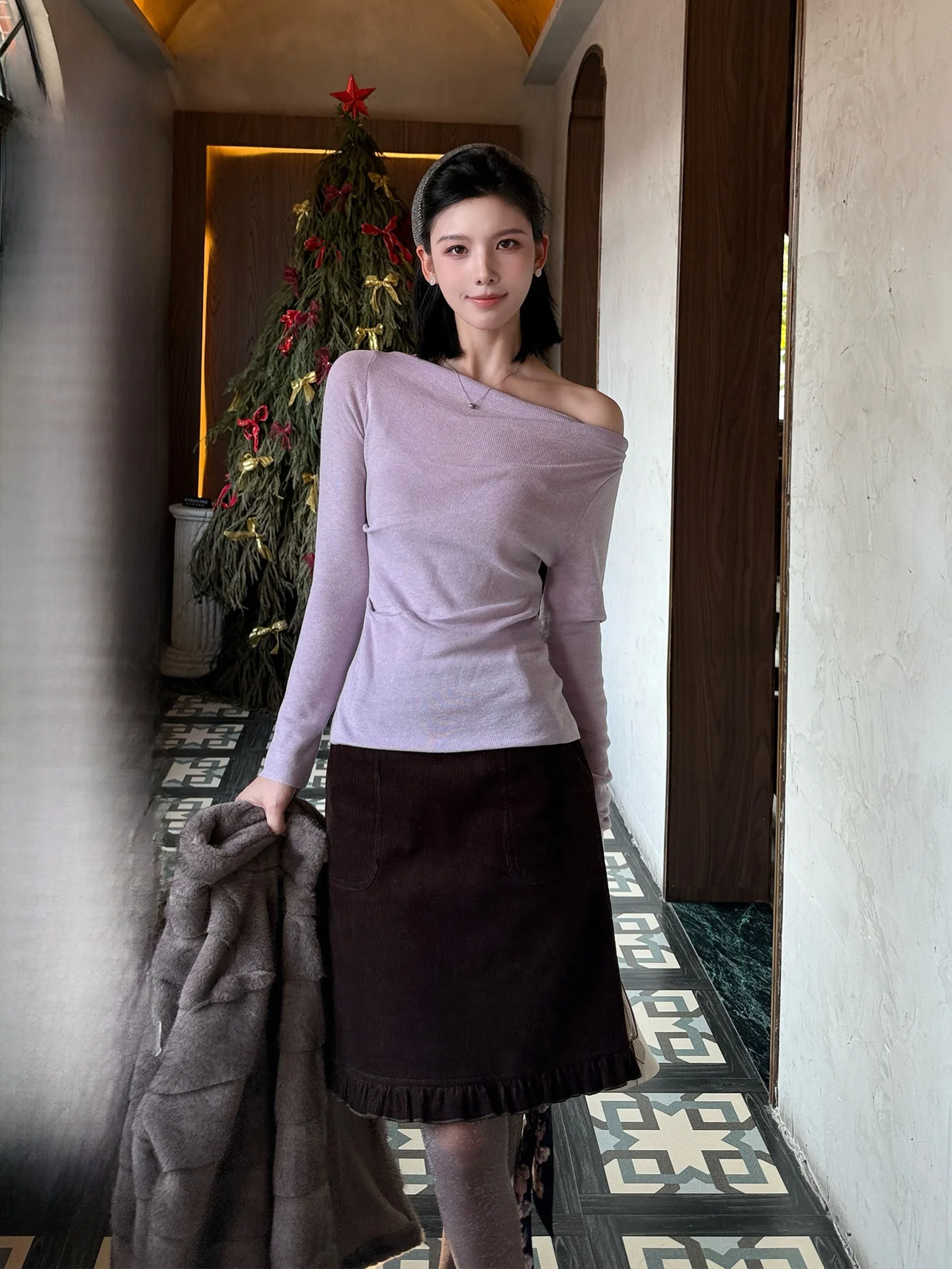 

Jiang Wen Design Sensation Ultrine Wool Knitted Sweater Women's Winter Slim Fit Waist Cinched Slimming Base irt