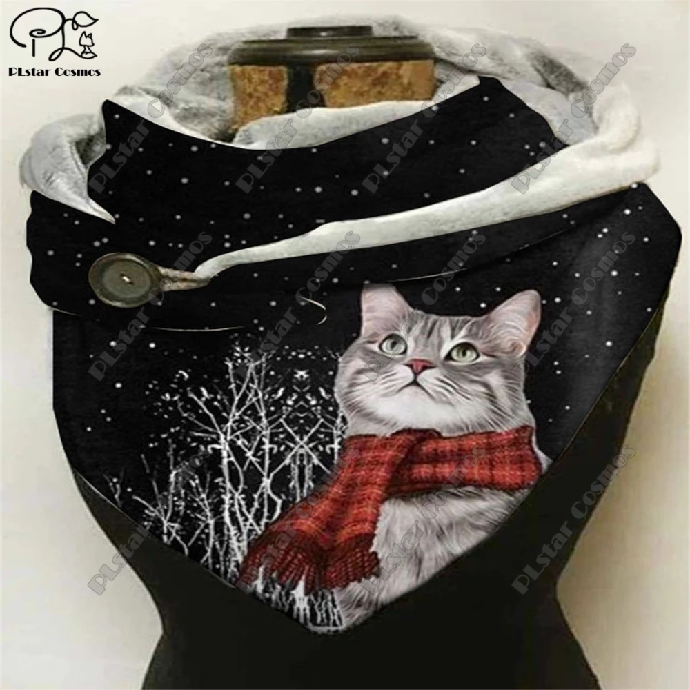 PLstar Cosmos 3D printed cat pattern warm shawl scarf spring and winter small triangle scarf female leisure series