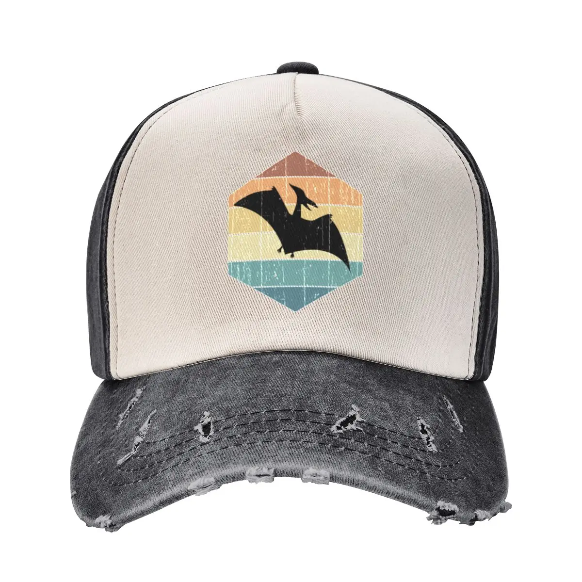 Pterodactyl Dinosaur Silhouette on a retro vintage sunset hexagon Baseball Cap Trucker Hat Thermal Visor Visor Hats Woman Men's