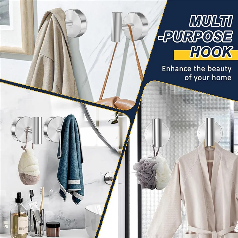 AT63-Heavy Duty Suction Cup Hooks 4Pcs For Shower Glass Window No Drill Bathroom Hooks For Towels, Coat