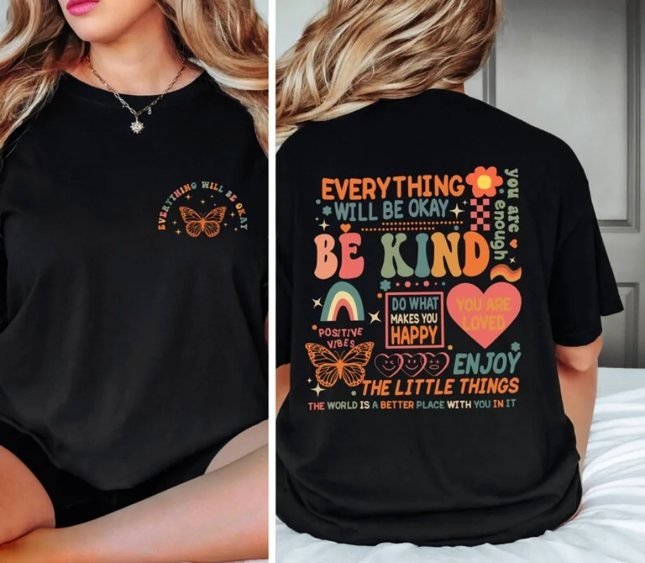 Shirts Women Camisa De Mujer Positive Energy Sunny Tshirt Aesthetic Mental Health Retro Positive Shirt Therapy Mental Illness