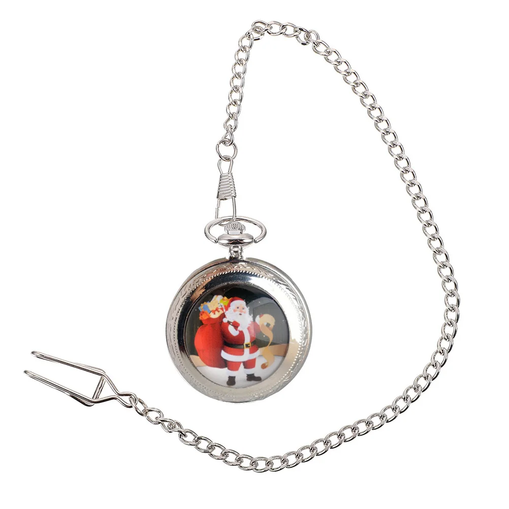 1 pc corrente de bolso de quartzo padrão de natal liga de zinco retro pendurado relógio para decoração de natal relógio de bolso