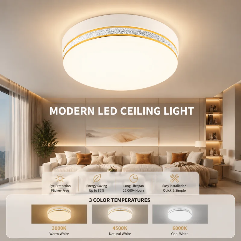 Modern LED Ceiling Light 18-48W, Flush Mount Ceiling Lamp 3000K-6000K, LED Ceiling Fixture for Bedroom, Living Room, Kitchen