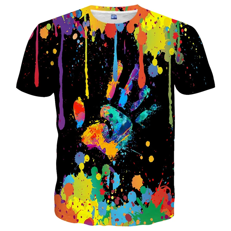 Summer Short Sleeve Man T-shirt Men Fashion Casual Breathable Tee Top 3d Printed Color Graffiti Graphic T Shirts Streetwear Top