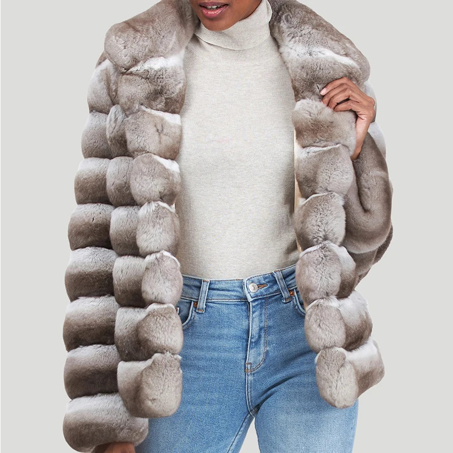 

Women's Winter Jacket Genuine Rex Rabbit Fur Coat Cropped Real Fur Coats Luxury Best Selling Rabbit Fur Outerwear