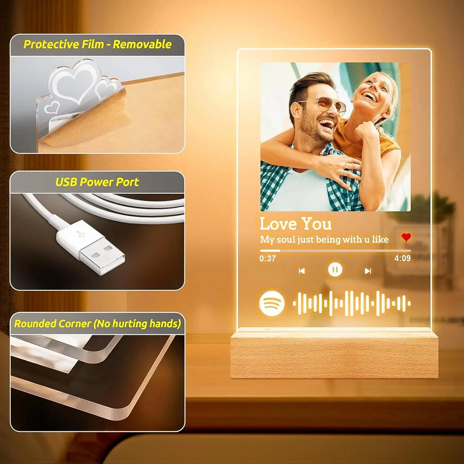 Custom Valentine\'s Day Gifts Spotify Plate Personalized Lamp With Photo Custom couple Romantic Birthday Gift Acrylic Frame