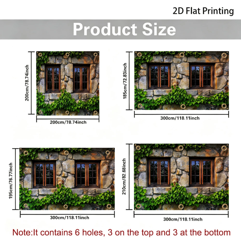 1pc 2D Printed Sidewall Sun Shelter with Stone Wall With Ivy And Wooden Windows Pattern Print, road trip camping Decor