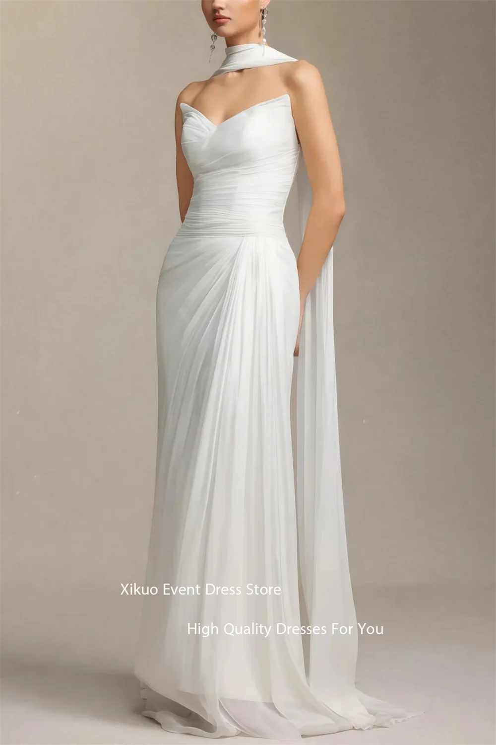 Xikuo Ribbons Side Slit Wedding Dresses Ruched Chiffon Pleated 2025 Bridal Gown Summer Sleeveless Vestidos De Novia Customized
