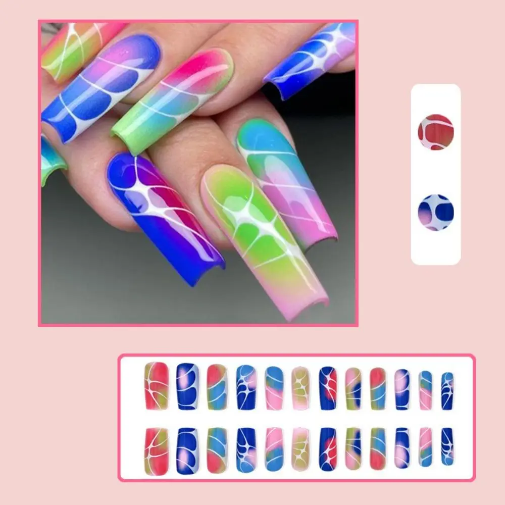 Zarte abs Frauen gefälschte Nägel farbige Zeichnung Fleck lange falsche Nägel elegante Glitzer Pulver gemalt Nail Art Frauen