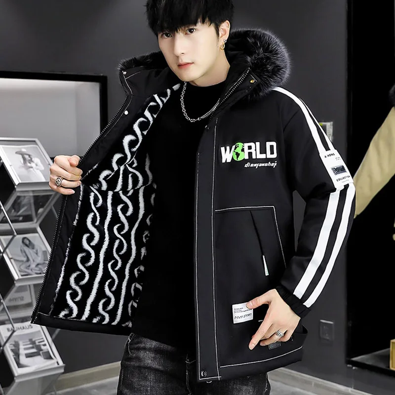 

Men's Fashionable Winter Jacket Short Padded Hooded Cotton Jacket Thickened Youth High School Student Fleece Lined Jacket