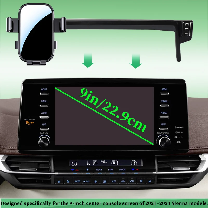 Car phone mount for left-hand drive Toyota Sienna XL40 (2021–2024 models), compatible with the 9-inch center display screen.