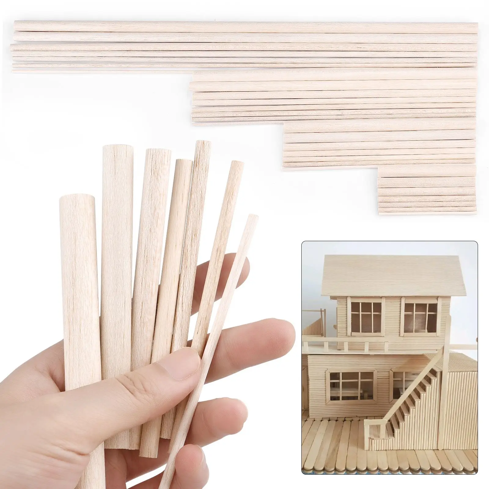 3-30pcs/Lot Dia 3-12mm Balsa Wood Round Sticks For DIY Airplane/Boat Model Building Accessories Wood Dowels For Crafting 10-50cm