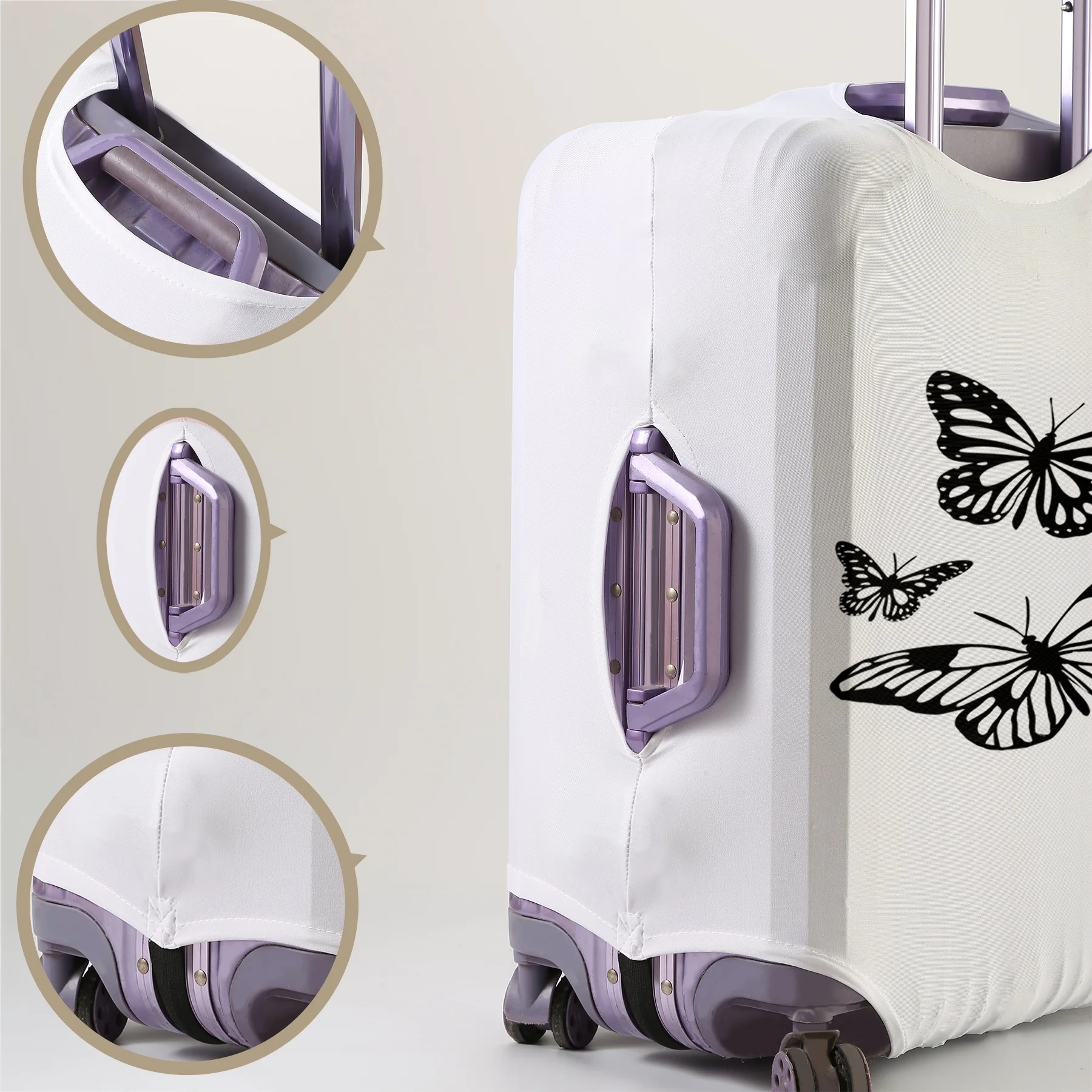 Black and white butterfly pattern luggage protection cover, suitable for 18-32 inch luggage covers, luggage handle gloves, trave
