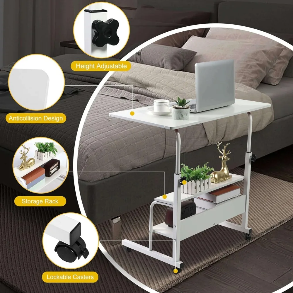 Adjustable Table Student Computer Portable Home Office Furniture   on Wheels Movable  Size 31.5 * 15.7 Inch