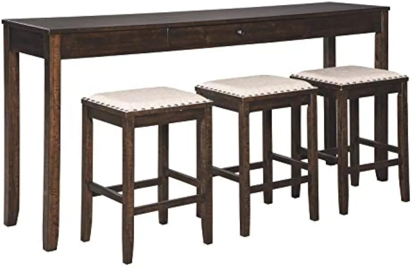 

Signature Design by Ashley Rokane Urban Farmhouse 25" Counter Height Dining Room Table Set with 3 Bar Stools, Brown